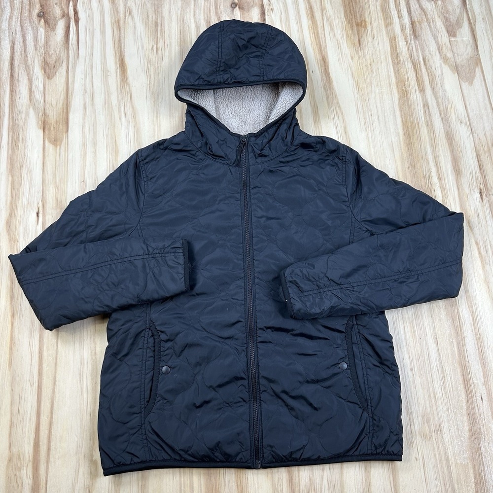Uniqlo Women's Full Zip Sherpa Lined Fleece Hooded Jacket Black Medium